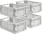 HUUSMOT 4-Pack Small Pastel Plastic Storage Baskets, Collapsible Crates for Organizing, Space-Saving Mini Bins for Classroom,