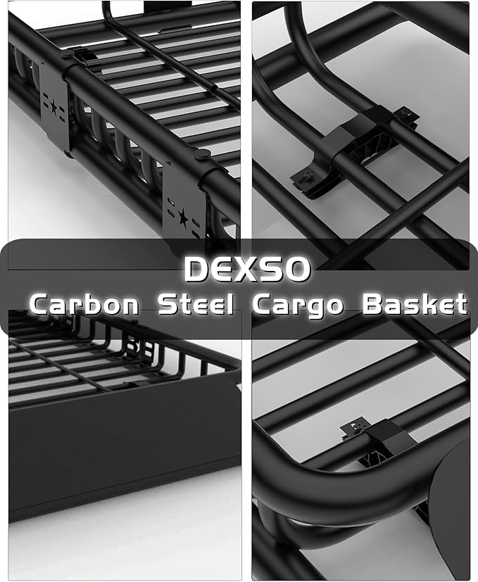 DEXSO 46" x 36" Universal Roof Rack Carrier Basket, 200 Lbs Capacity Roof Cargo Basket with Extension Luggage Holder Basket Heavy Duty for SUVs, Trucks, Vehicles