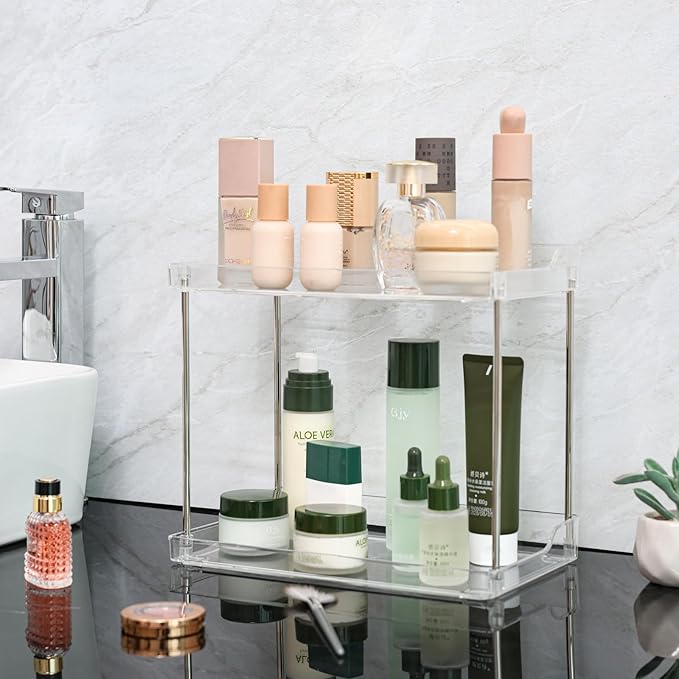 Yieach Clear Acrylic Bathroom Counter Organizers and Storage Tray, 2 Tier Makeup,Perfume,Skincare Organizer Shelf & Vanity St