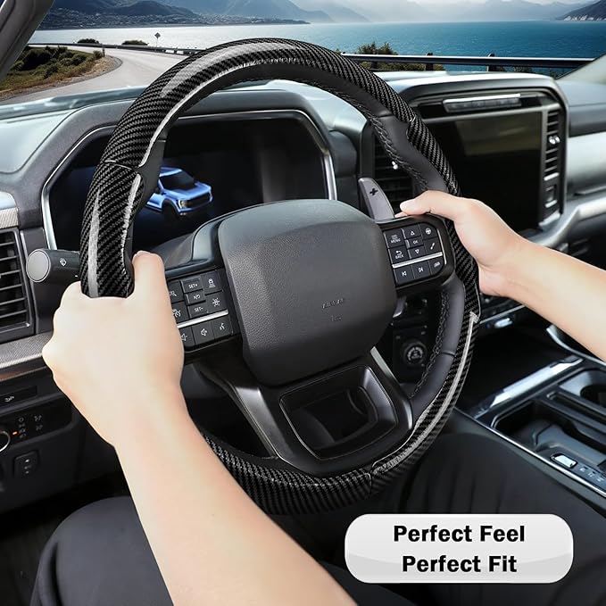 Steering Wheel Cover for Ford F150 2021-2025/ F-150 Lightning 2022-2025/ F250 F350 F450 F550 2023-2025/ Ford Expedition 2022-2024 Car Steering Wheel Cover Protector Accessories for Ford(Glossy Black)