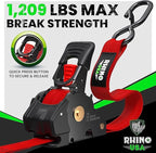 Rhino USA Retractable Ratchet Straps (4-Pack) - 1 Inch x 10 Feet (1,209lb Break Strength) - Auto Self Retracting Tie Down Straps for Truck, Cargo Trailer, Motorcycle, ATV, UTV - Red