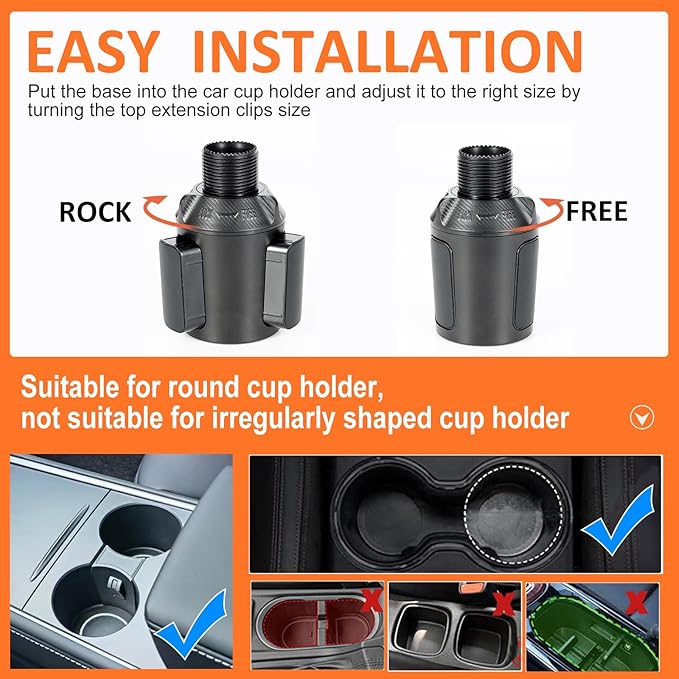 Car Large Cup Holder Expander, 3-in-1 Cupholder Extender with Swivel and Detachable Snack Food Tray Table for Eating, Travel 