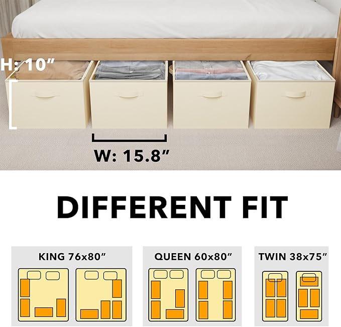 SpaceAid 4 Pack 10" High Under Bed Storage Containers, Large Underbed Storage Organizer Bins with Lids for Bedroom, Dorm, Clo