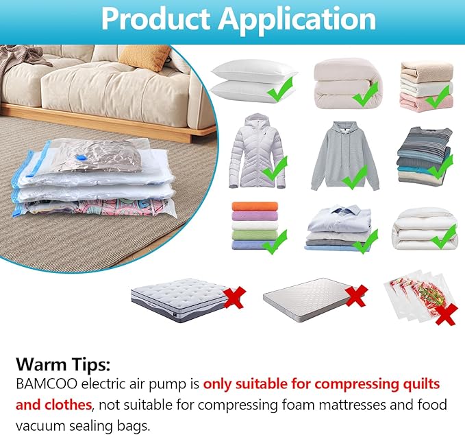 Electric Air Pump for Vacuum Storage Bag, Vacuum Seal Bags for Clothing Pump for Compression, Portable Vacpack Air Pump for V