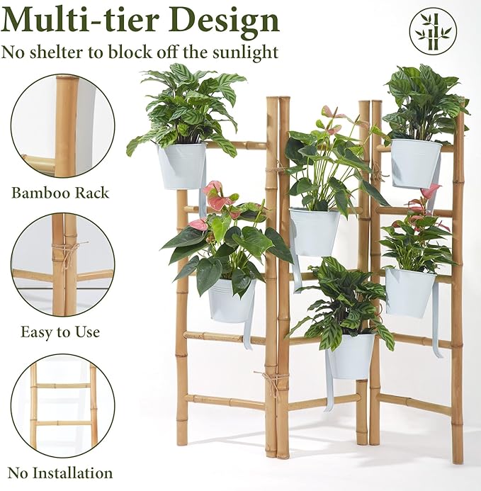 Bamboo Blanket Ladder for Living Room, Towel Clothes Quilt Plant Decorative Farmhouse Wall Leaning Display Ladder Shelf for B