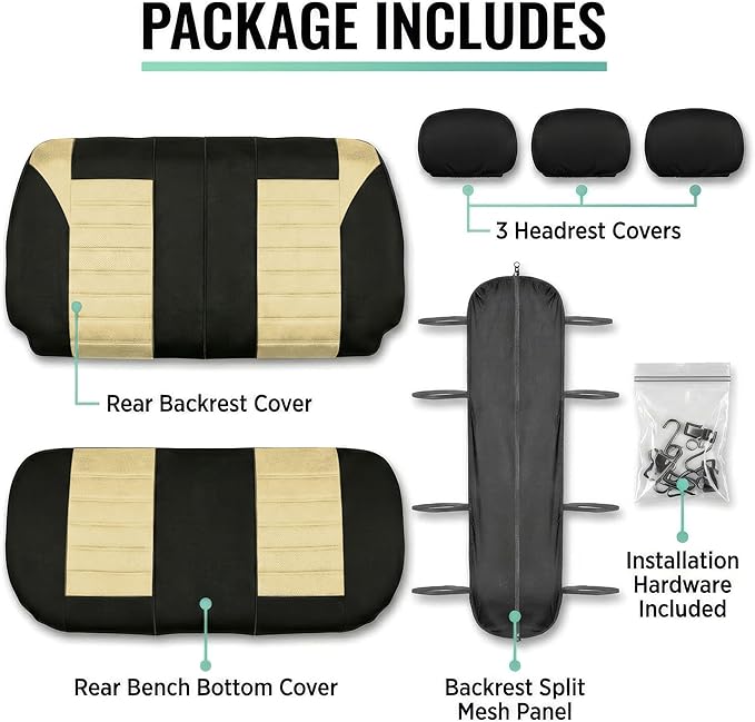 FH Group Automotive Car Seat Covers Rear Set Premium 3D Air Mesh Seat Covers, Airbag Compatible and Split Bench Cover Univers