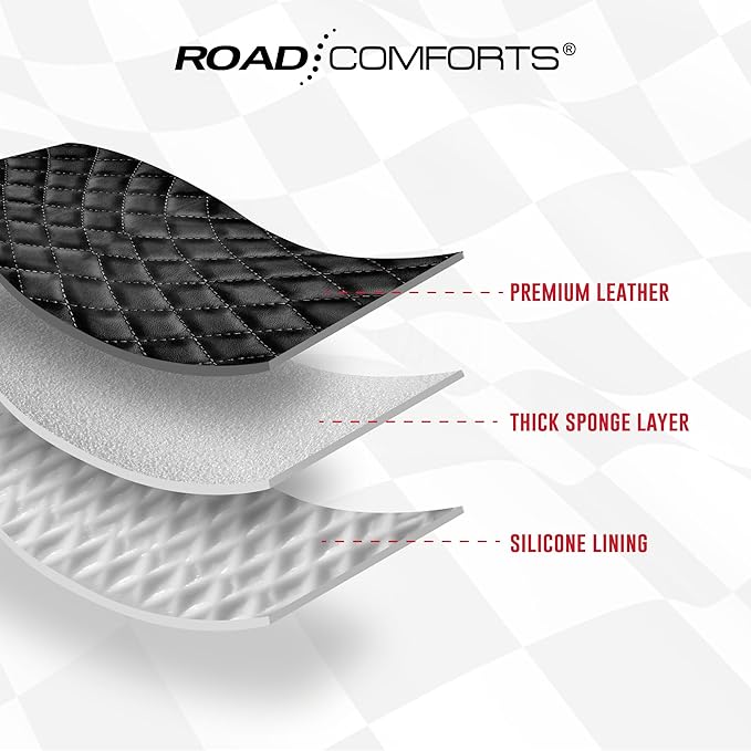 Road Comforts Leather Steering Wheel Cover – Black & Red Universal Fit 14.5-15 Inch, Microfiber Leather, Anti-Slip & Breathab