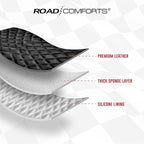 Road Comforts Leather Steering Wheel Cover – Black & Red Universal Fit 14.5-15 Inch, Microfiber Leather, Anti-Slip & Breathab