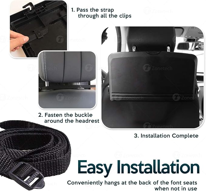 ZONETECH Multi-Functional Portable Foldable Car Backseat Tray Desk - Black Vehicle Table for Food, Meal, Snack, Laptop - Stay Organized When on The Go (1-Pack)