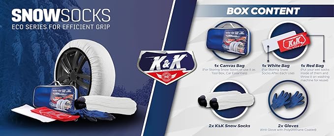 KNK Boutique Automotive Snow Socks for Tires - Eco Series for Efficient Grip Alternative for Tire Snow Chain - Snow Traction 