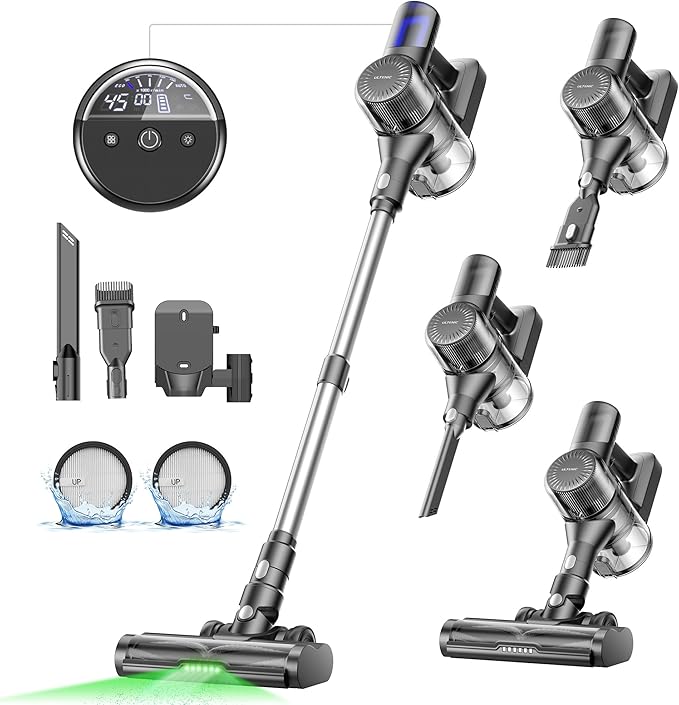 Ultenic Cordless Vacuum Cleaner, 550W 50Kpa Stick Vacuum with Car Dashboard Screen, Tangle-Free Brush for Pet Hair, Max 45min