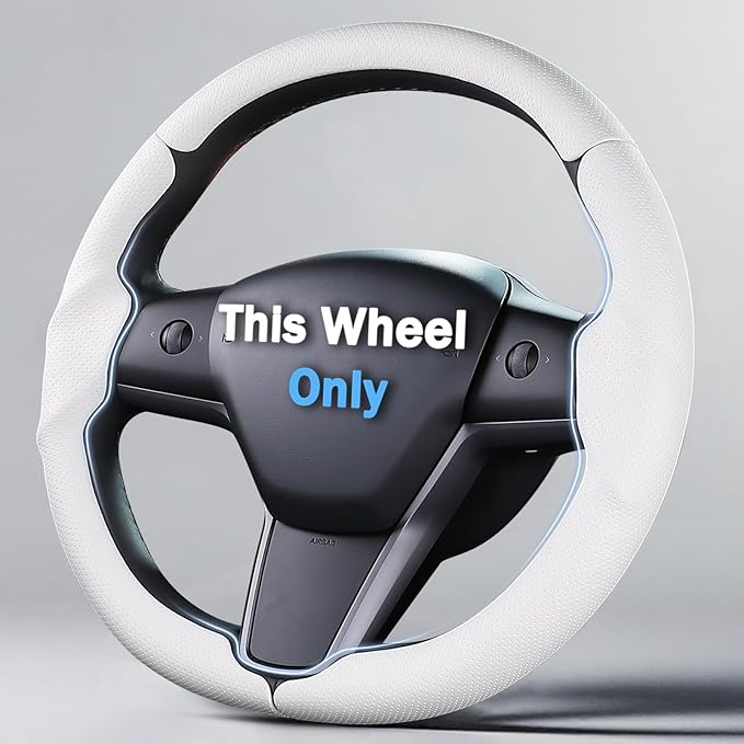 Steering Wheel Cover for 2017-2023 Tesla Model 3 2020-2024 Tesla Model Y, Leather Steering Wheel Cover for Tesla Model 3/Y Accessories, White
