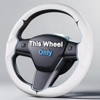 Steering Wheel Cover for 2017-2023 Tesla Model 3 2020-2024 Tesla Model Y, Leather Steering Wheel Cover for Tesla Model 3/Y Accessories, White