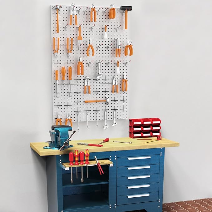 WALMANN 96 PCS Metal Pegboard with Pegboard Hooks, Garage Wall Tools Storage Pegboard for Garage, Workbench, Peg Boards, Tool