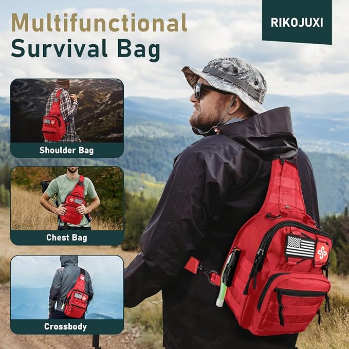 Survival Kit, 262Pcs Survival Gear and Supplies with First Aid Kit Pouch and Crossbody Bag, Emergency Kit with Tent, Camping 