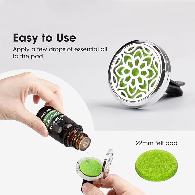 ttstar Car Diffuser Vent Clip - 30mm Aromatherapy Essential Oil, 3 Car Air Fresheners Vent Clips with 36 Refill Pads and 5 Es