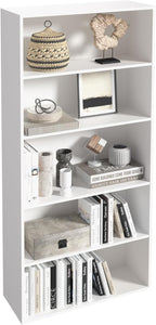 5 Tier Book Shelf,Wooden 5 Cube Storage Organizer, 54 Inch Versatile Cubes Shelf and Cubby Unit for Any Space (White, 5 Cube-
