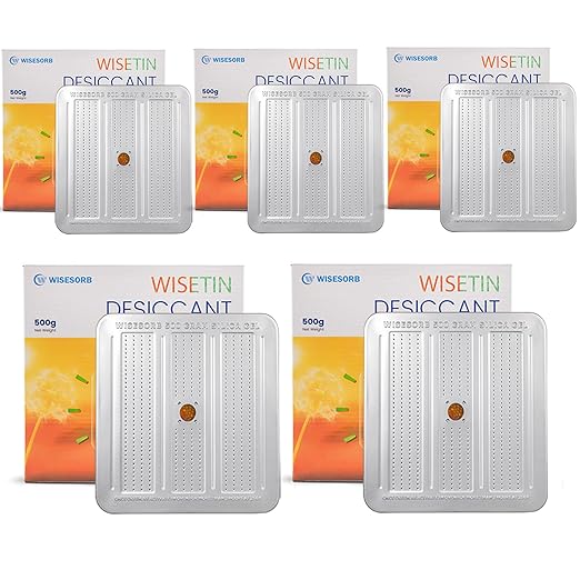 5 Packs 500 Gram Desiccant Canisters, Indicating & Rechargeable Gun Safe Dehumidifier, Portable Desiccant Canister, Silica