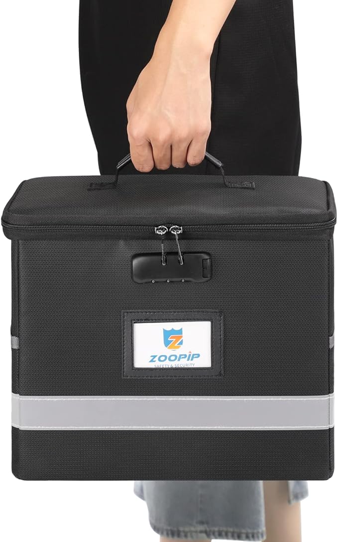 Fireproof File Box with Lock, Document Box Storage Organizer, Suitable for Hanging File Folders in Letter Size, Collapsible F