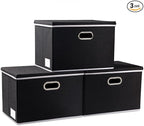 PRANDOM Large Foldable Storage Boxes with Lids [3-Pack] Fabric Collapsible Storage Bins Organizer Containers Baskets Cube wit