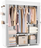 VTRIN Portable Closet Wardrobe for Hanging Clothes Closet with Cover, 3 Hanging rods, 6 Storage Shelves and Side Pocket, Diam