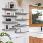 RICHER HOUSE 8 Set Floating Wall Mounted Shelves, Nursery Hanging Book Shelves with Lip for Storage, Gray Display Picture Led