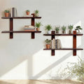 Floating Shelves for Wall Set of 2 Long 2 Tier Wood Wall Mounted Shelves Mid Century Modern Decorative Storage Plant Photo Di