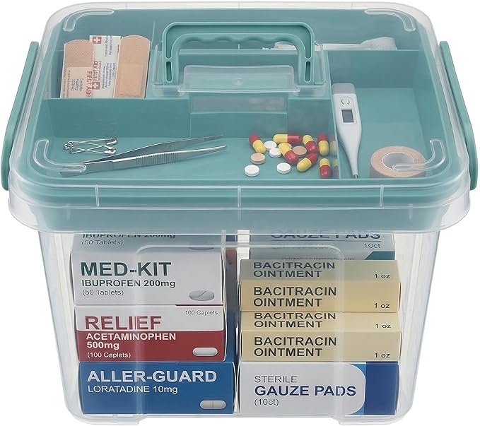 Pulseplay Clear Medicine Organizer Storage Box with Handle Medicine Organizer Box with Removable Tray Multipurpose Medicine C
