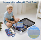 Kids Compression Packing Cubes, 4 Piece Set for Carry On Suitcase, Water Resistant Travel Luggage Organizers with Shoe Bag, T