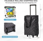 Small Shopping Cart with Wheels, Rolling Shopping Bag, Collapsible Grocery Cart, Portable Foldable Shopping Trolley Pull Handle, Small Folding Trolley Cart, Rolling Tote for Travel, Camping (Green)