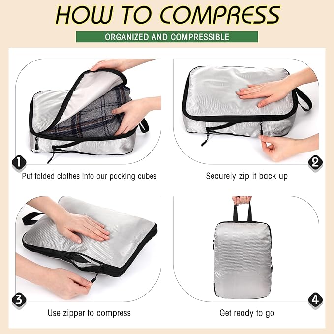 5 Pack Compression Packing Cubes for Travel Space Saving Cubes Luggage Organizer for Suitcase(Gray,M)