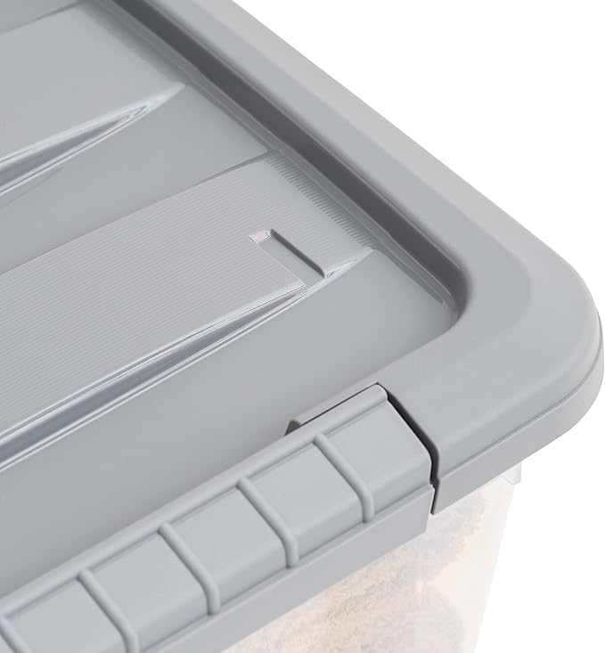 Amazon Basics Plastic Storage Containers with Secure Latching Lids, Stackable Organization Bins for Organizing, Clear/Grey, 1