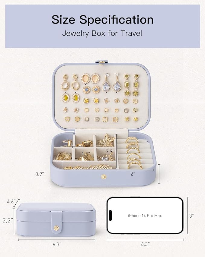 Vlando Travel Jewelry Case for Women Girls Mothers, PU Leather Portable Small Jewelry Box for Rings, Necklaces, Bracelets, Ea