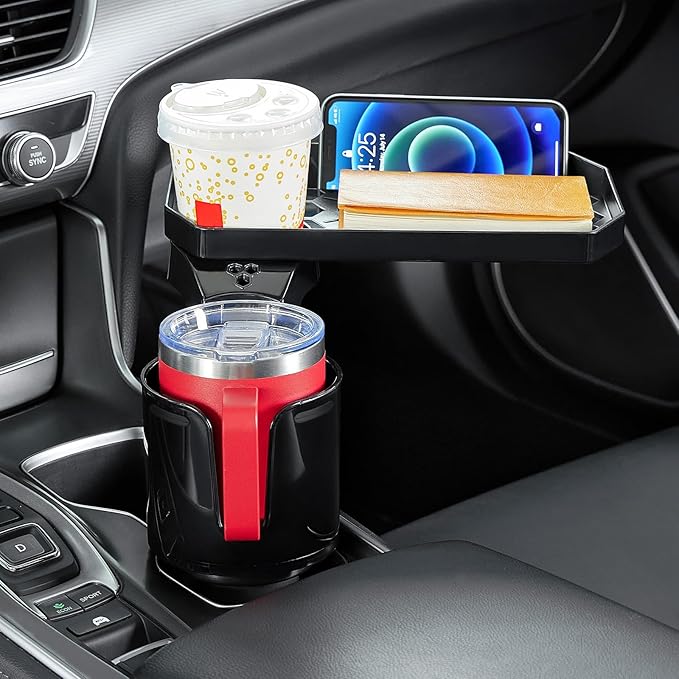 JoyTutus Car Cup Holder Expander, Automotive Cup Attachable Tray with 360° Rotation,Large Cup Holder Adapt Most Regular Cups 