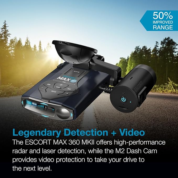 Escort MAX 360 MKII Radar and Laser Detector & Escort M2 Smart Dash Cam Bundle - 1080P Full HD Video, Extreme Range, False-Al