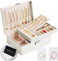 Jewelry Box Organizer for Women Girls 2 Layer Leather Travel Jewelry Storage Case with Lock and Removable Tray for Necklace E
