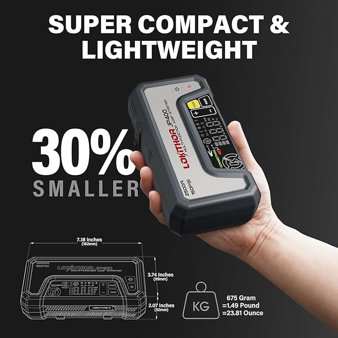 LOKITHOR JP400 Jump Starter with Air Compressor, 2500A 12V Portable Car Battery Booster Pack (8.5L Gas/6.5L Diesel) with