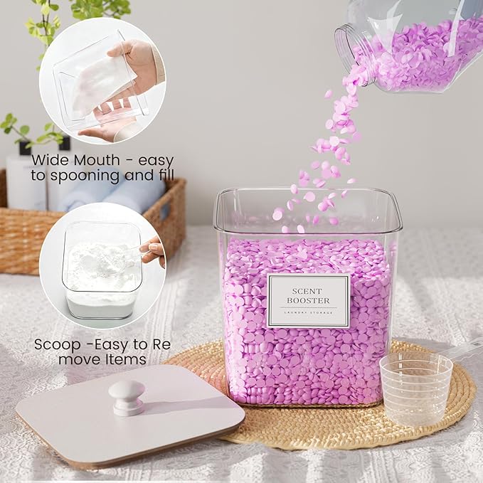 Laundry Pods Storage Container, Clear Laundry Room Organization and Storage,Detergent Powder Container,with Wooden Lids & Lab