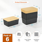 Ohmlove Plastic Storage Baskets With Bamboo Lid - Plastic Storage Containers Stackable Storage bins: Storage Baskets for Orga