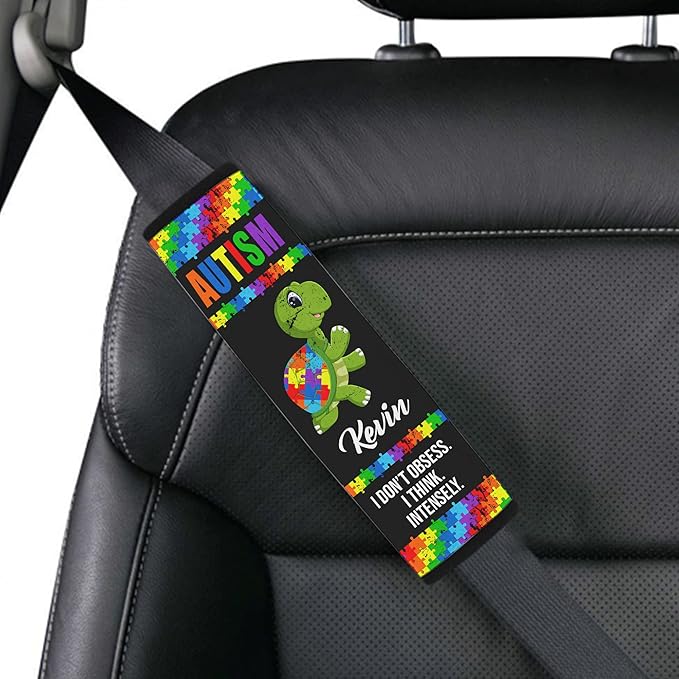 I Don't Obsess Seat Belt Autism Awareness Seat Belt Cover for Kid Family Special Need Autistic Medical Alert Car Cushion Cover Support Autism Gift Personalized Name 48