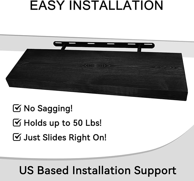 BGMG Wood Floating Shelves for Wall 30 inch Set of 2,Black Floating Shelves,Solid Wood Wall Mount Shelves for Bathroom Living
