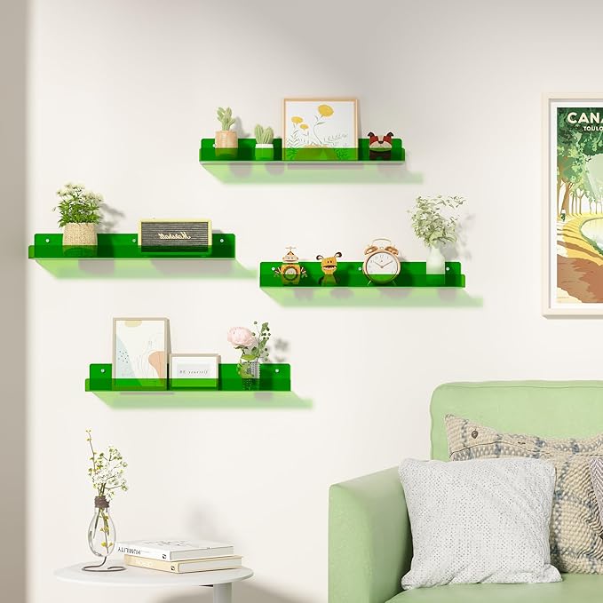 upsimples Acrylic Shelves for Wall Decor, 15" Display Shelf Perfume Organizer for Bathroom, Bedroom, Living Room, Floating Bo