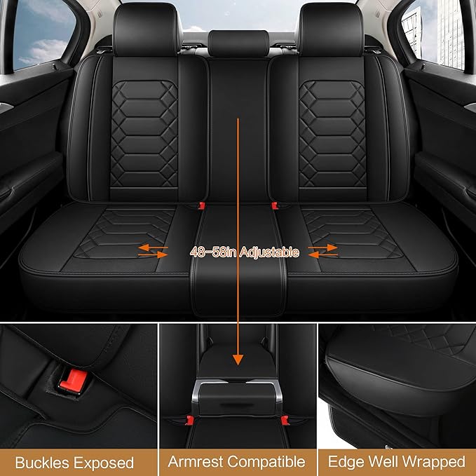 Leather Car Seat Covers Full Set, Waterproof Faux Leather Seat Covers for Cars, Non-Slip Car Interior Covers Universal Fit fo