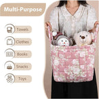 Storage Basket Boho Fabric Large Collapsible Floral Laundry Nursery Hamper Portable Folding Storage for Clothes Toys (Pink)