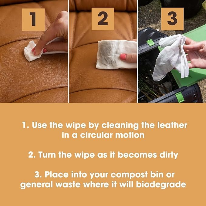 Furniture Clinic Leather Cleaning Wipes | 80 Count | 4-in-1 Clean, Nourish, Condition, & Restore Leather & Vinyl Furniture, H