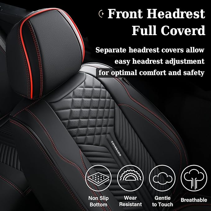 Coverado Car Seat Covers Full Set, 5 Seats Leather Seat Covers for Cars, Waterproof Front and Rear Car Seat Protectors Cushio