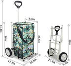 TMZ Heavy-Duty Foldable Shopping Cart with Removable Insulated Bag & Hooks - Lightweight 110 lbs Capacity Grocery Luggage Cart for Market, Travel, Laundry (Tropic Style)