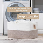 COMFY-HOMI Large Laundry for Organizing|Rectangle Cotton Rope Storage with Handles|Blanket for Living Room|Woven Laundry for 