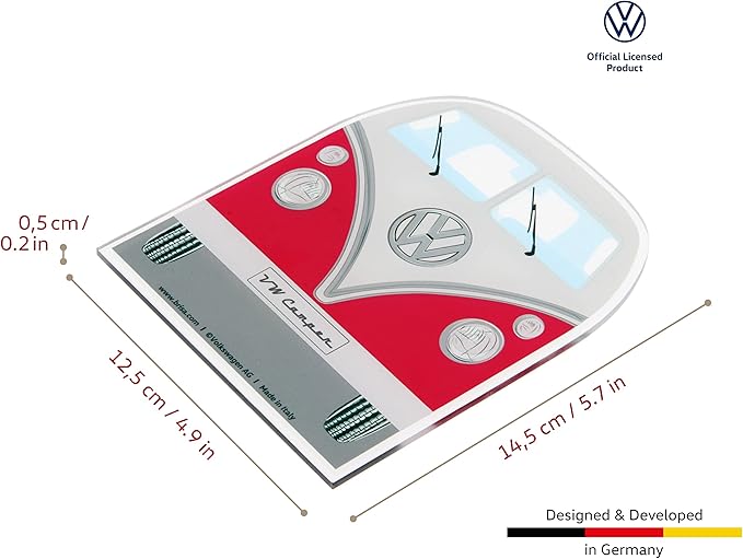 BRISA VW Collection - Volkswagen Polycarbonate Ice Scraper Windshield Scraper Snow Remover Winter Car Accessory in T1 Bus Campervan Design (Front/Red)