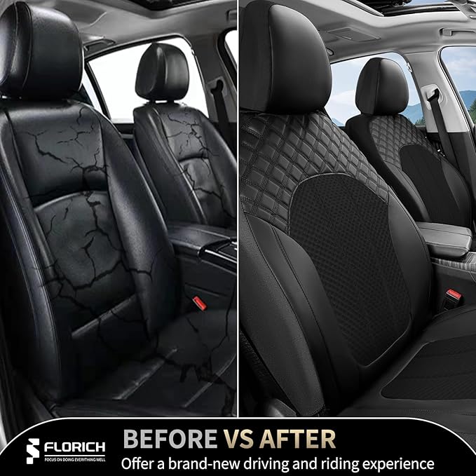 FLORICH Automotive Seat Covers Front Seat Cover Leather & Mesh Car Seat Cover Breathable Cars Seats Protector Cushion Car Int